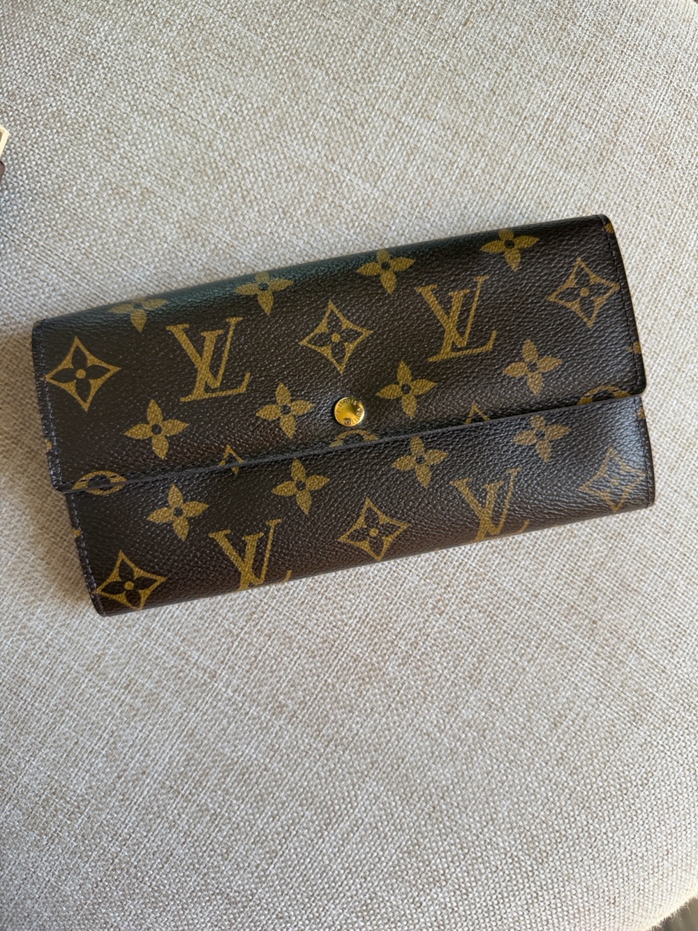 Louis Vuitton Monogram Sarah Long Bifold Card Snap Wallet Brown Canvas w/ Box